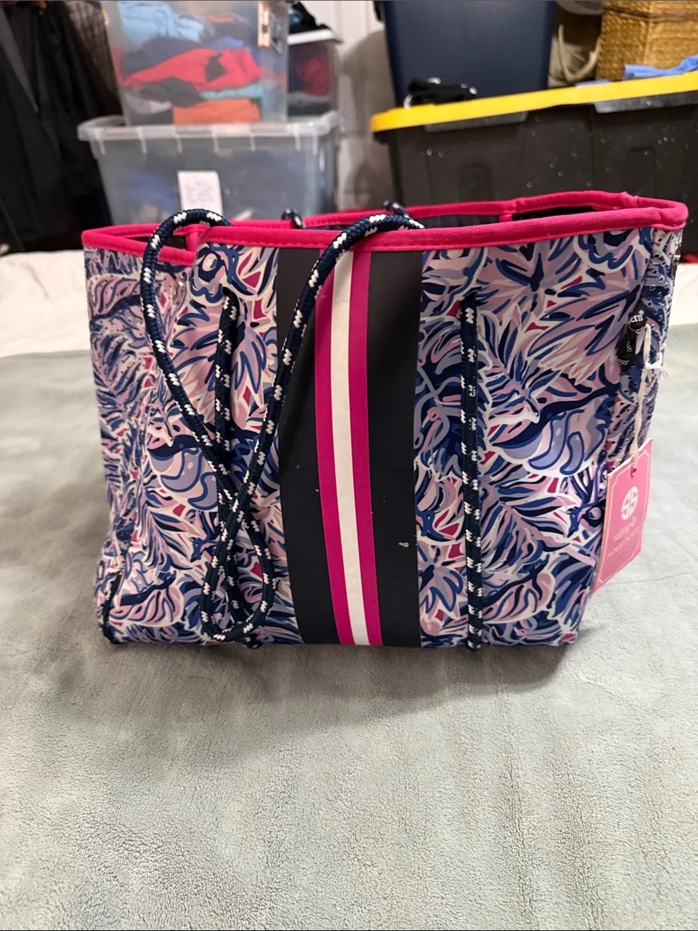Simply Southern Pink, Navy & White Patterned Rope-Handle Tote